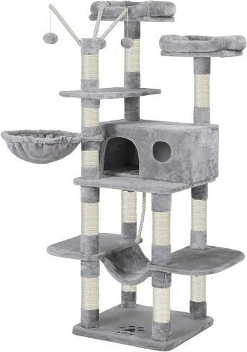 MIRA Home - XL Kattenboom - Krabpaal voor katten - Pluche/Sisal - Lichtgrijs/Beige - 50x50x164