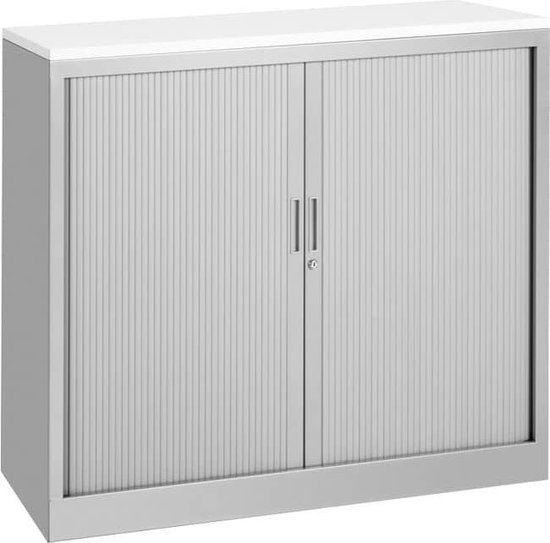 Roldeurkast 105x120x43cm bladkleur Lichtgrijs framekleur Wit (RAL9010)