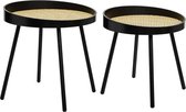Salontafel set van 2 stuks zwart met rotan webbing