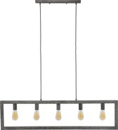 Vintage hanglamp 150 cm met 5 oude zilverkleurige metalen lampen