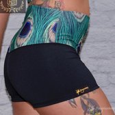 Flexmonkey polewear kindermaat paaldansshort fold over 'Peacock Pride' maat XXS