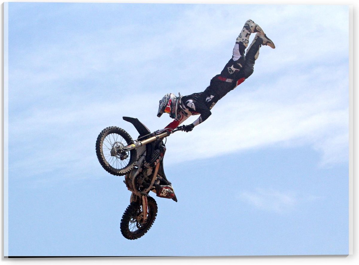 Plexiglas - Motorcrosser in de Lucht met Motor - 40x30cm Foto op Plexiglas (Wanddecoratie op Plexiglas)