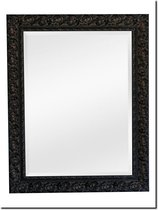 Spiegel 1 meter breed of hoog - Antonio Napoli Antiekzwart Buitenmaat 101x126 cm - Brede spiegel in zwarte houten lijst - Italiaanse spiegel - Handgekleurd - Veilig en duurzaam spiegelglas met facetrand