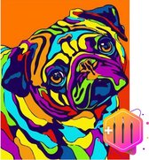 Pcasso ® Mopshond – Hond - Incl. 6 Ergonomische Penselen En Geschenkverpakking - Schilderen Op Nummer – Schilderen Op Nummer Dieren - Schilderen Op Nummer Volwassenen – Canvas Schilderdoek – 