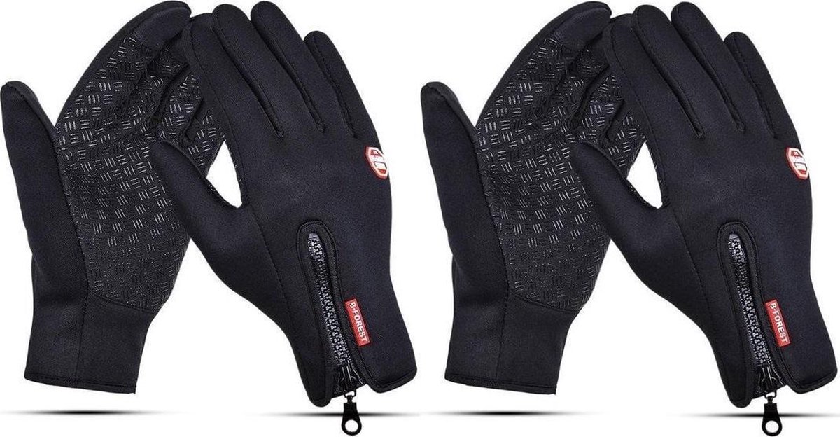 FEDEC Touchscreen Handschoenen - Waterdicht - Winddicht - Fleece - Zwart - 2 Paar - Maat XL