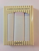 Cadeau doosje met 3 katoenen dames zakdoeken - wit met gekleurde streepjes