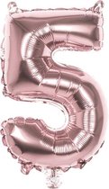 Folie Ballon - Cijfer 5 Rose Goud Met Rietje |Verjaardag/Birthday | Party | Jubileum |