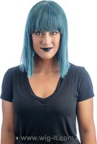 Pruik 1213 Wig-it, korte bob-pruik met pony in zandzwart en coupe soleil in marineblauw