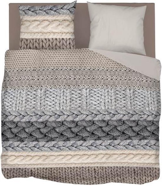 Foto: Snoozing knitted wool flanel dekbedovertrek tweepersoons 200x200 220 cm multi kleur