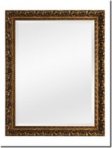 Rechthoekige wandspiegel in Barok stijl met brede houten lijst - Spiegel Antonio Napoli Antiekgoud Buitenmaat 101x126cm - Luxe schouwspiegel boven open haard - Verguld met bladgoud slagmetaal - Italiaanse spiegel - Veilig en duurzaam glas met facet