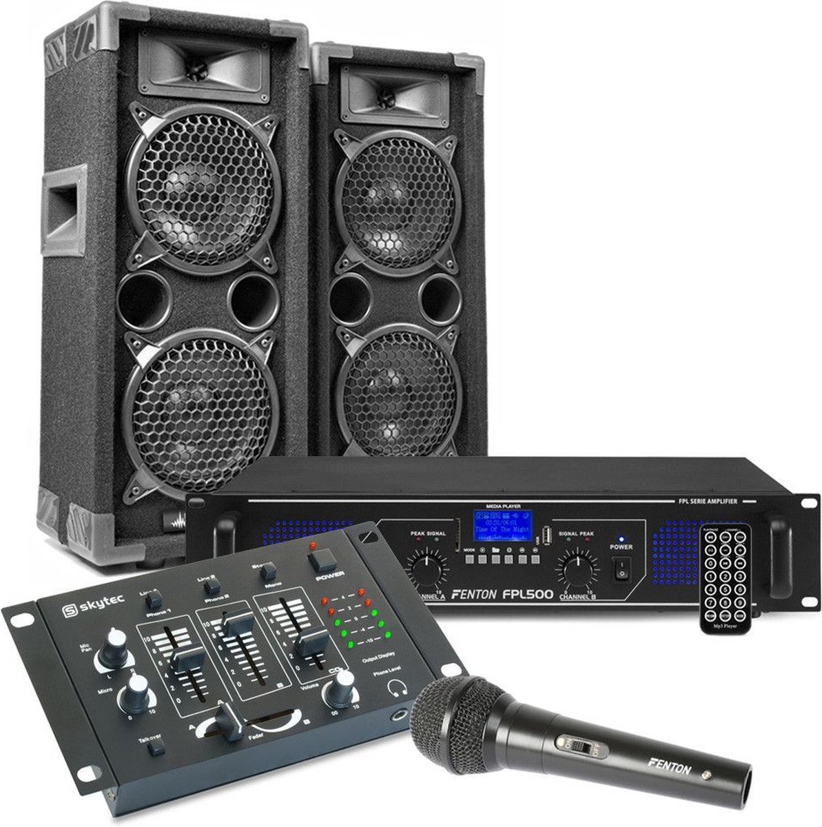 MAX26 DJ set met o.a. speakers, versterker en mixer - 1200W - MAX