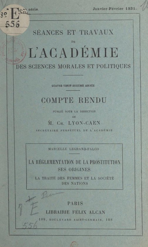 La réglementation de la prostitution, ses origines : la tra ... - cover