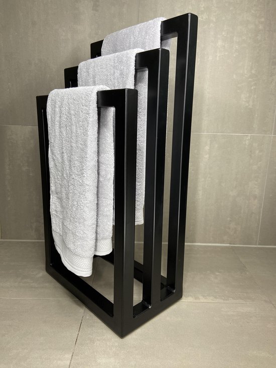 handdoekrek - handdoekhouder -handdoekenrek badkamer - staal - maat zwart |  bol.com