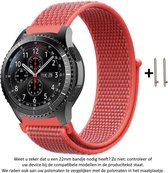 22mm Roze Oranje Nylon Horloge Bandje geschikt voor bepaalde 22mm smartwatches van verschillende bekende merken (zie lijst met compatibele modellen in producttekst) - Maat: zie foto - klittenbandsluiting – Pink - Orange Nylon Strap - 22 mm