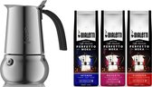 Bialetti Kitty Percolator Inductie RVS 4 kops + Bialetti koffie proefpakket 3 x 250gr