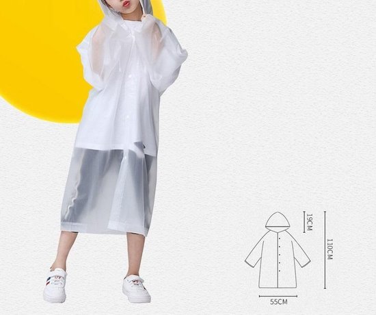 Kinder Regenjas met capuchon wit (6-9 jaar) - licht gewicht - opvouwbaar - pocket size - reizen - meisjes - jongens regenjas