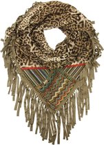 Sjaal Luipaardprint Fringe Taupe