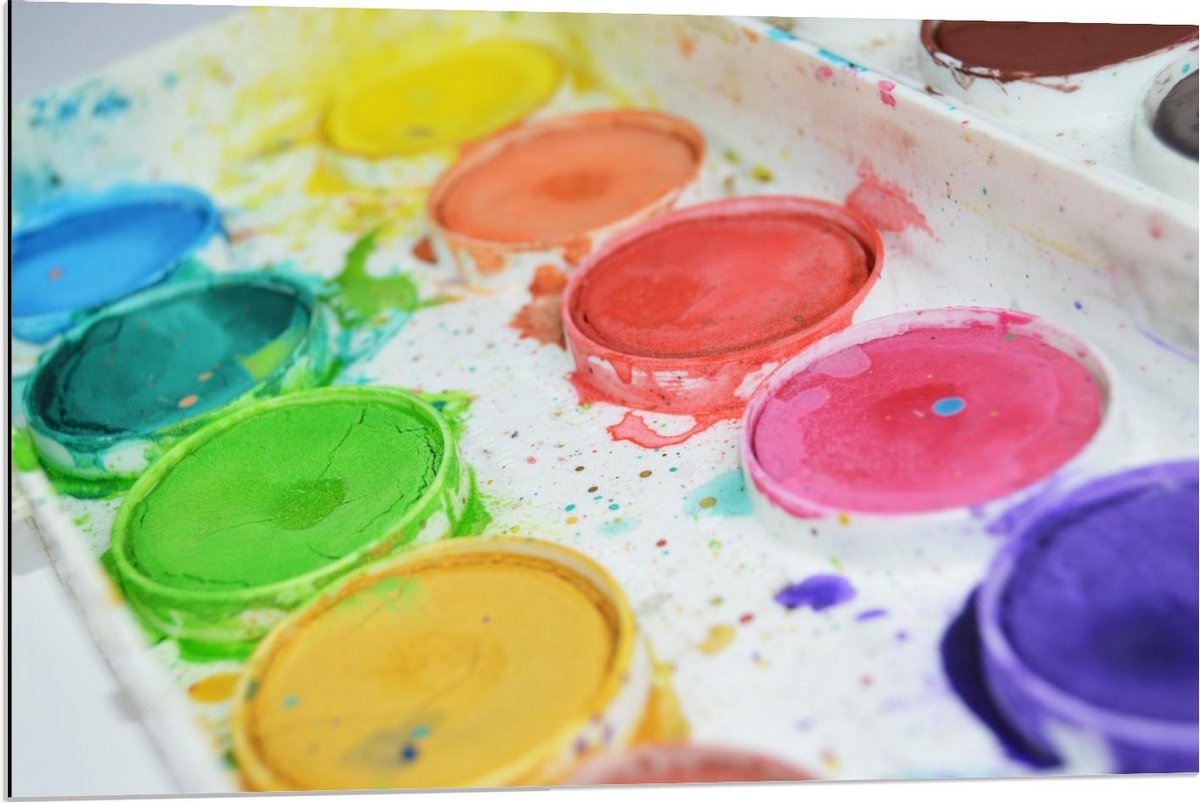 Dibond - Waterverf palette - 90x60cm Foto op Aluminium (Wanddecoratie van metaal)