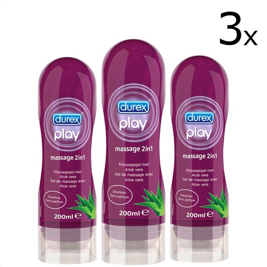 Durex - Massage Olie en Glijmiddel 2-in-1 - Aloë Vera - 200ml x3