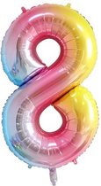Folie Ballonnen XL Cijfer 8 , Blauwe Regenboog, 86cm, Verjaardag, Feest, Party, Decoratie, Versiering, Miracle Shop