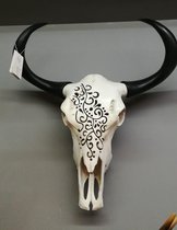 Buffel schedel met hoorns decoratief uitgesneden met led verlichting  en afstandbediening 73 x 62 cm
