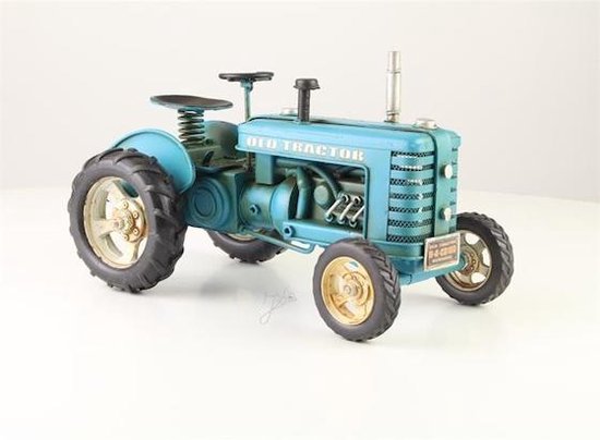 Tractor - miniatuur - blauw - vintage - tin - 15,5cm lang