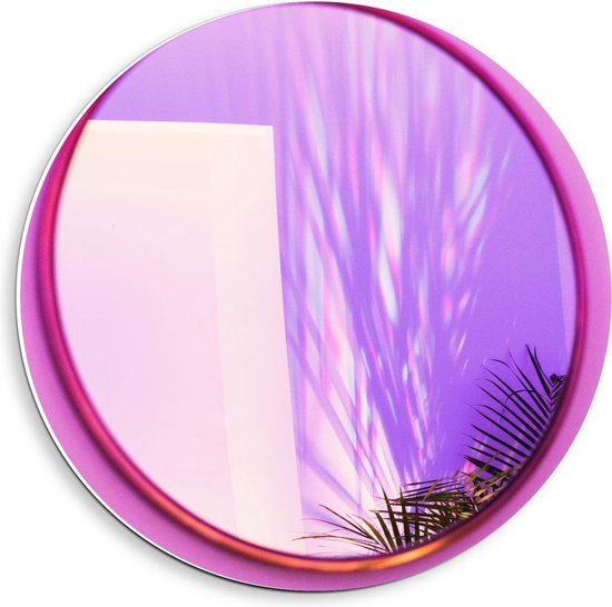 Forex Wandcirkel - Roze Spiegel met Grassen - 40x40cm Foto op Wandcirkel (met ophangsysteem)