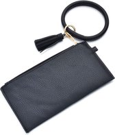 Clutch | Tasje | pols tas | armband | Zwart | 3 vakken | Leer