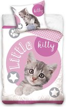 Dieren Dekbedovertrek - Little Kitty - Kitten - Poesje - Eenpersoons - 140x200 cm - Roze