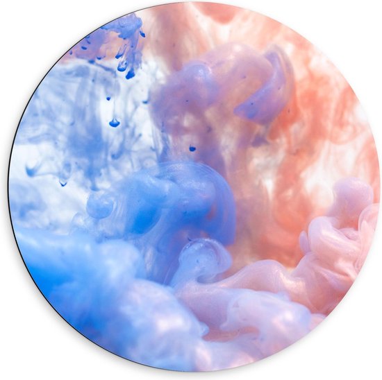 Dibond Wandcirkel - Blauw met Roze Wolkjes - 60x60cm Foto op Aluminium Wandcirkel (met ophangsysteem)