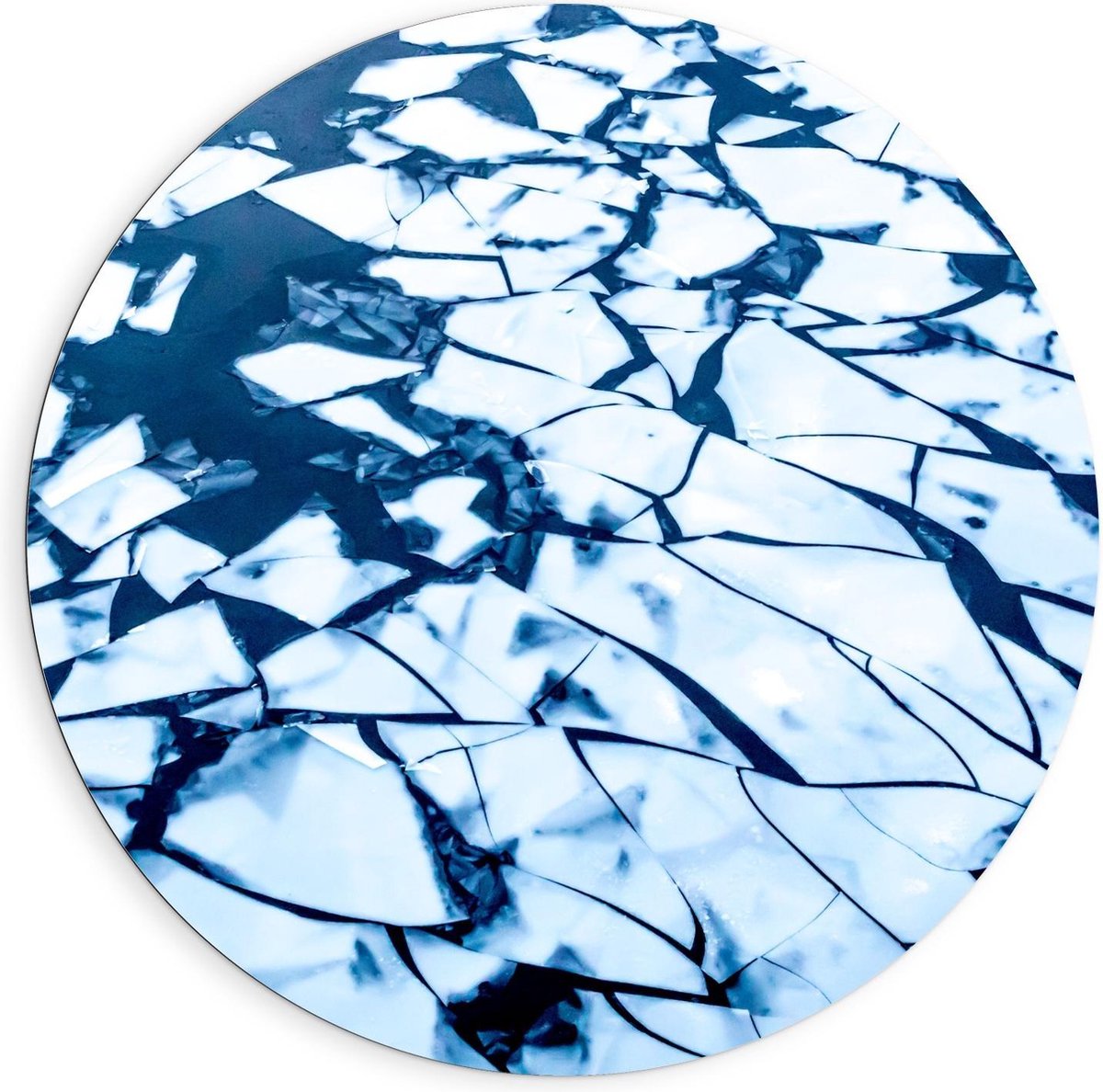 Dibond Wandcirkel - Gebroken IJs op het Water - 90x90cm Foto op Aluminium Wandcirkel (met ophangsysteem) op Prijzenvolger.com
