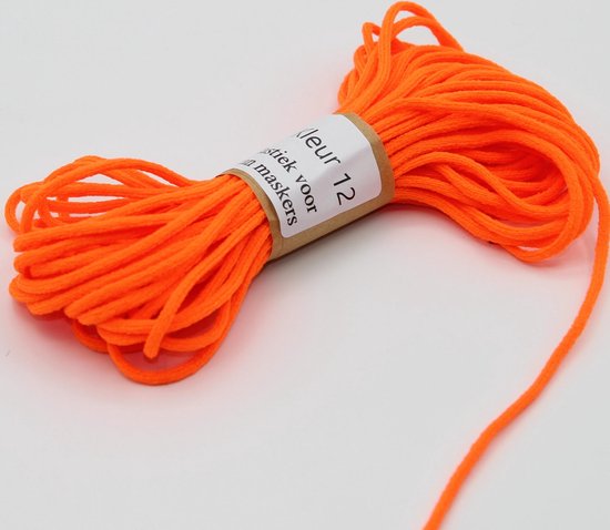 10 Meter Gekleurde ELASTIEK KOORD, oa voor het maken van maskers/mondkapjes - 3mm rond – ZACHTE KWALITEIT, Kleur ORANJE 12