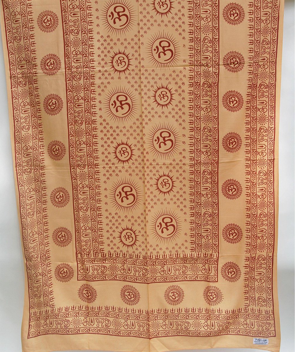 Meditatie omslagdoek met mantra Om, XL, 220 x 106 cm, perzik