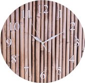 1x Houten wandklok bamboe stokken met witte cijfers 33 cm - Woondecoratie/accessoires - Klokken - Wandklokken/muurklokken