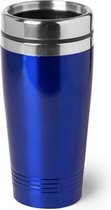 Warmhoudbeker/warm houd beker metallic blauw 450 ml - RVS Isoleerbeker/thermosbekers reisbekers voor onderweg