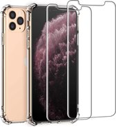 iPhone 11 Pro Hoesje - iPhone 11 Pro Anti Shock Hoesje - iphone 11 pro siliconen hoesje Case Back Cover - 2x iPhone 11 Pro Screenprotector Tempered Glass Screen Protector Glas