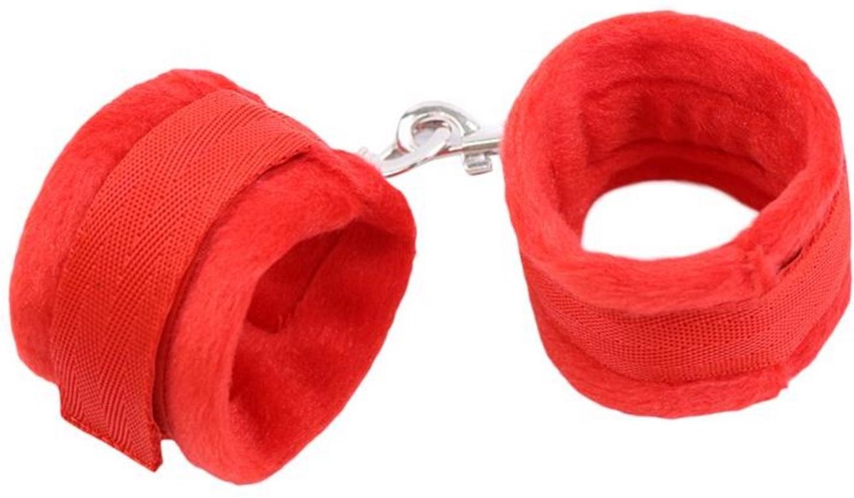 Handcuffs with Velcro with Long Fur Red