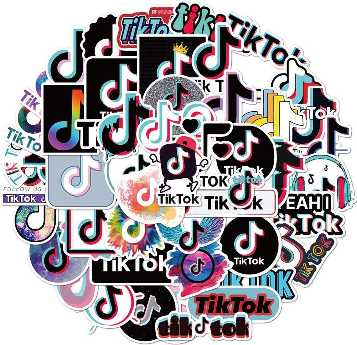 TikTok logo stickers - 50 stuks - voor laptop, muur, agenda, mobieltje etc. - Merkloos