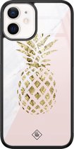 iPhone 12 mini hoesje glass - Ananas | Apple iPhone 12 Mini case | Hardcase backcover zwart