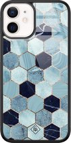 iPhone 12 mini hoesje glass - Blue cubes | Apple iPhone 12 Mini case | Hardcase backcover zwart