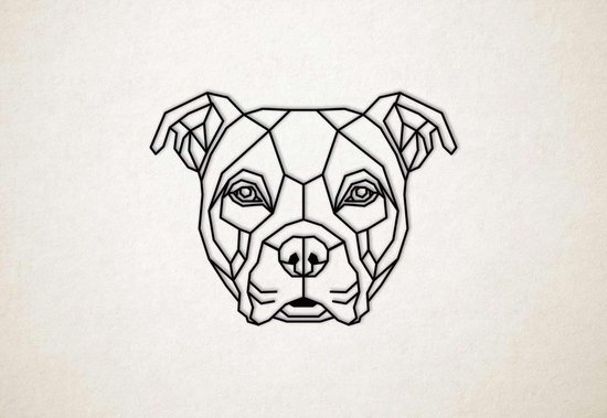 Line Art - Hond - Amerikaanse Bulldog - L - 82x108cm - Zwart - geometrische wanddecoratie