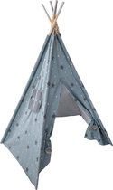 Atmosphera Kids Tipi tipi wigwam- blauw met grijze en zilveren sterren - Speeltent - Hoogte 160 cm - Katoen