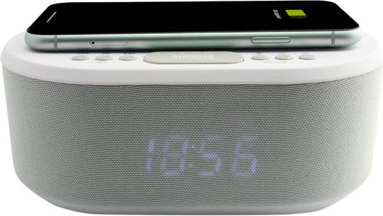 AIC 18BT wekkerradio met draadloze telefoonoplader - ingebouwde bluetooth speaker - Wit