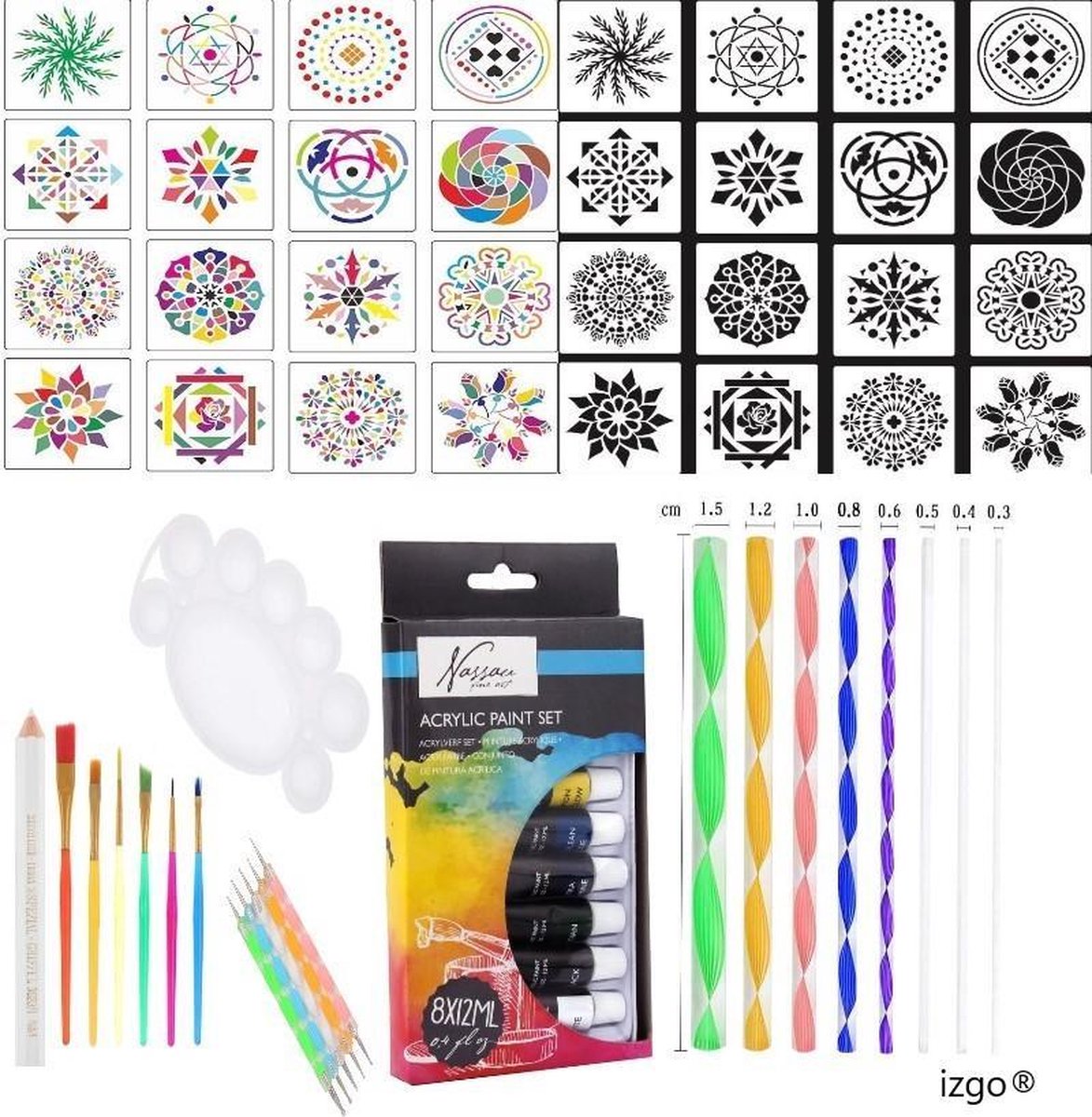 Mandala Dotting Starter Set - 51 delig - Sjablonen Hobby Volwassenen - Dotting Tools - Dot Painting - Verf - IZGO