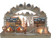 Kaarsenbrug met LED verlichting, kerstdorp en kerstfiguren | 38 cm hoog