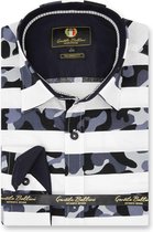 Heren Overhemd - Slim Fit - Stripe Camo - Wit - Maat L