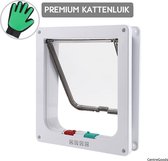 Premium Kattenluik - Zachte Binnenrand - Incl. Verzorgingshandschoen - Met Tunnel - Wit - 20 x 19 x 5.5 cm - 4 Vergrendelingsstanden - Waterdicht