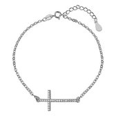 Joy|S - Zilveren kruis armband met zirkonia's - gehodineerd