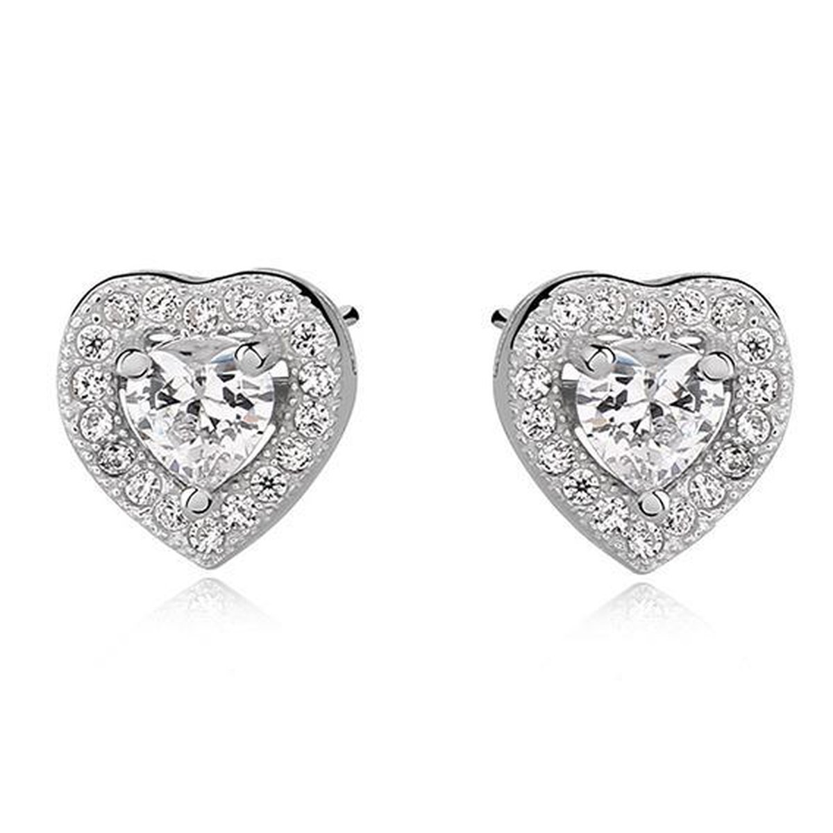 Joy|S - Zilveren hartje oorbellen 8 mm zirkonia - gehodineerd