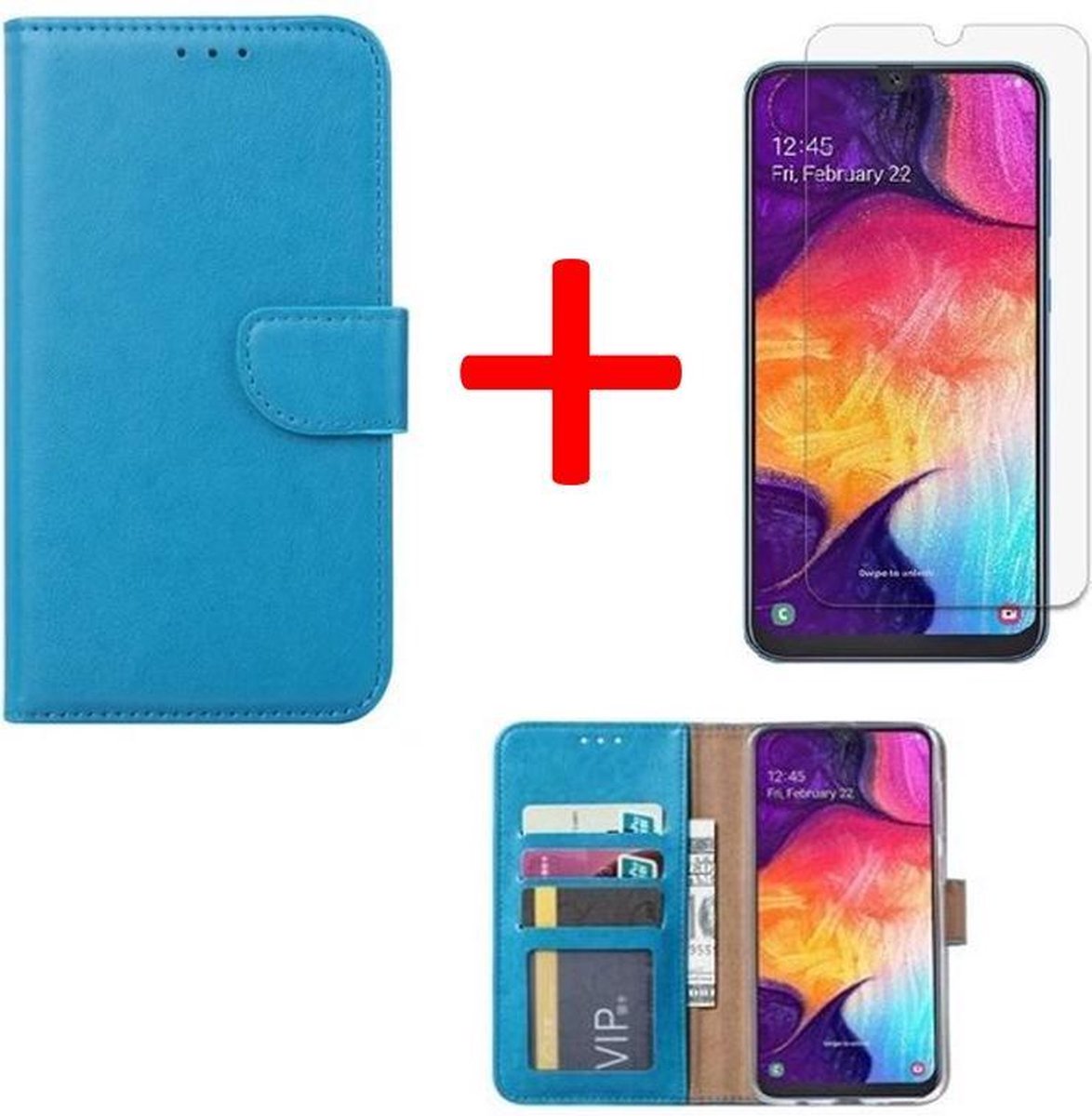 BixB Samsung Galaxy A8 2018 hoesje - bookcase turquoise + tempered glas screenprotector